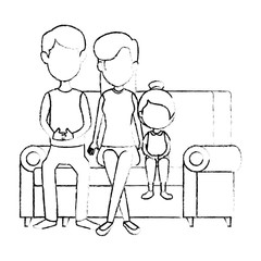 parents couple with daughter in the sofa