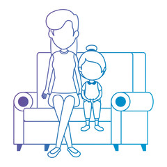 cute and little girl with mother in the sofa