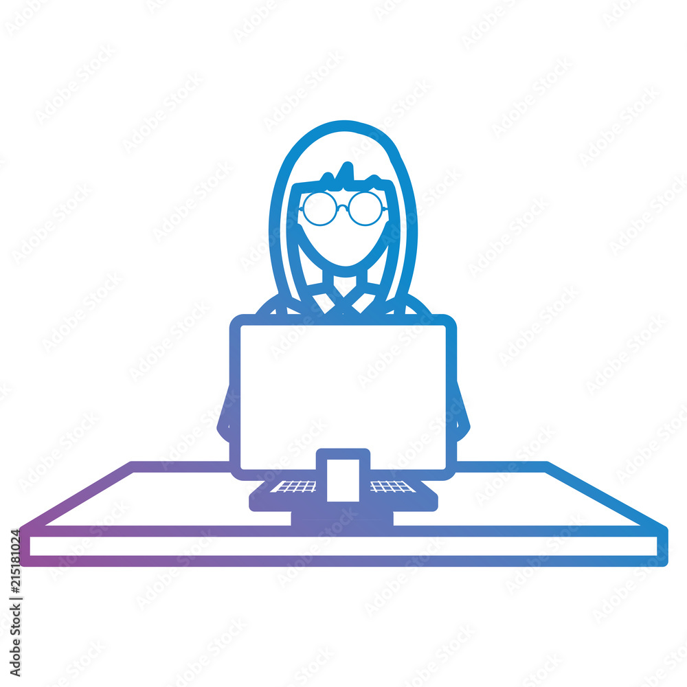 Poster user female with computer desktop