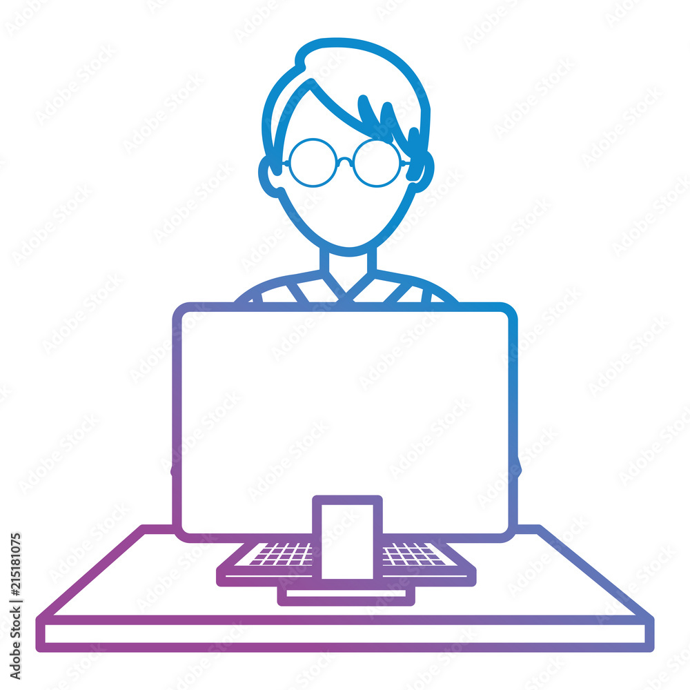 Poster user with computer desktop