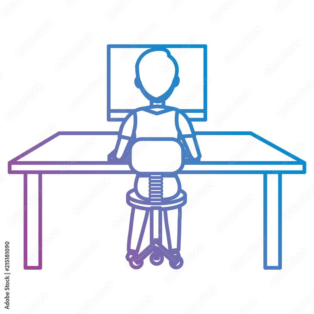 Poster user with computer desktop