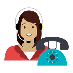 call center woman with headset and telephone