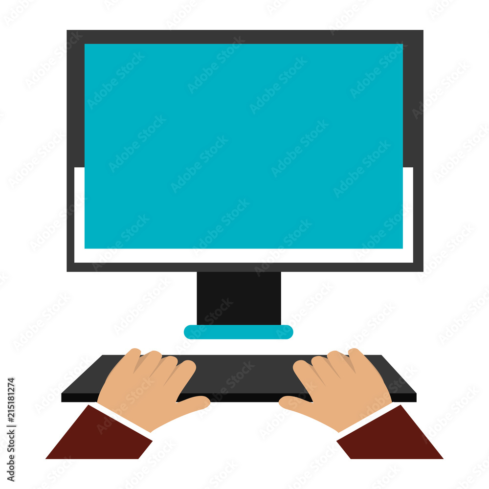 Poster hands typing in keyboard desktop