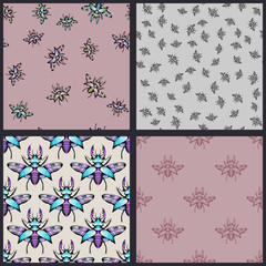 Set of four stag beetle seamless patterns
