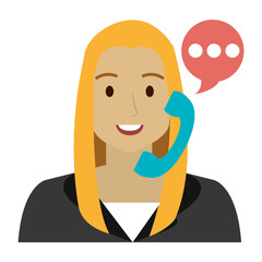 call center woman with telephone and speech bubble