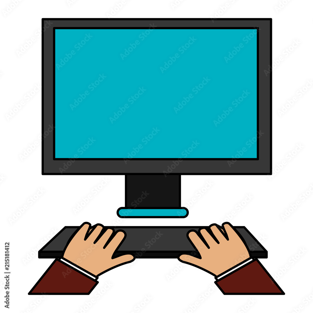 Poster hands typing in keyboard desktop
