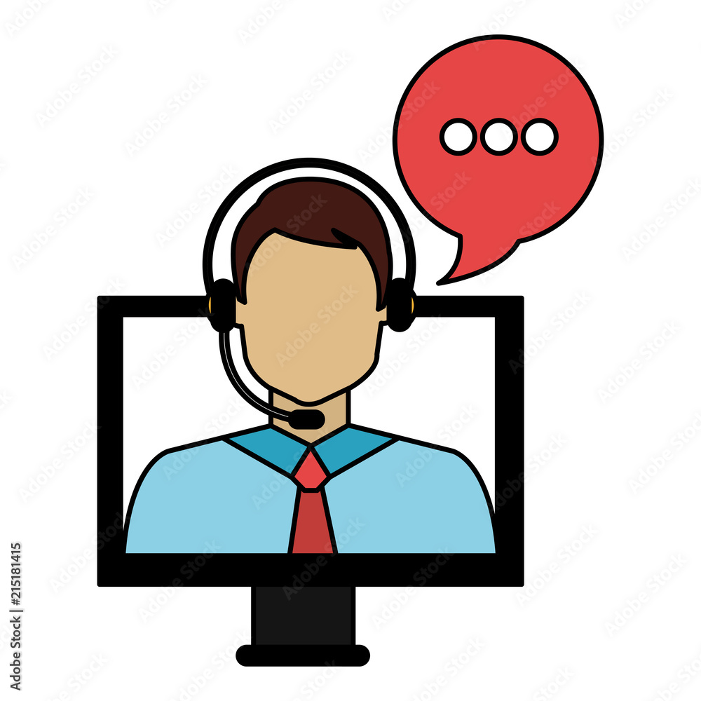 Poster call center agent with headset and computer