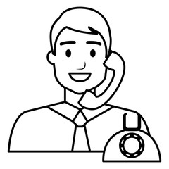 call center agent with telephone