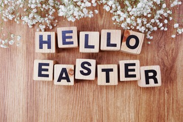easter alphabet letters on wooden background