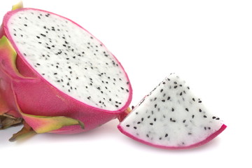 Slice of Dragon fruit on white background.