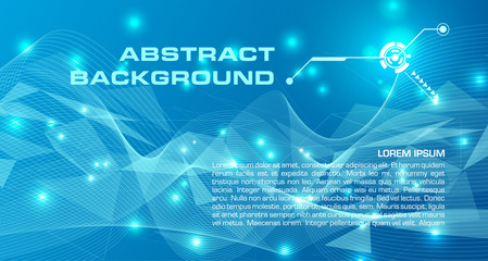 Abstract vector colorful background in blue color with triangle, waves and lights.