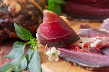 Dried ROE deer meat cut into pieces
