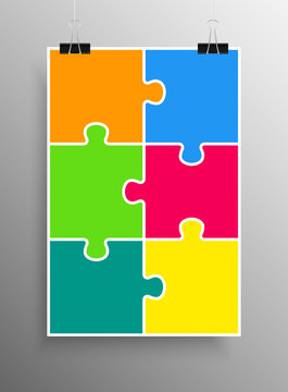 Poster Banner Six Pieces Puzzle Infographic.