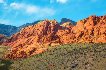 Red Rock Canyon near Las Vegas, Nevada. Views from Red Rock Canyon, Nevada. Rocky desert landscape at sunset, Red Rock Canyon National Recreation Area, Las, Vegas, Nevada, USA.