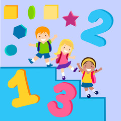 School, pupils, schoolboys with backpacks. Background with schoolchildren.