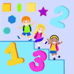 School, pupils, schoolboys with backpacks. Background with schoolchildren.