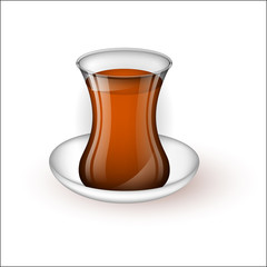 Turkish cup with tea on a saucer