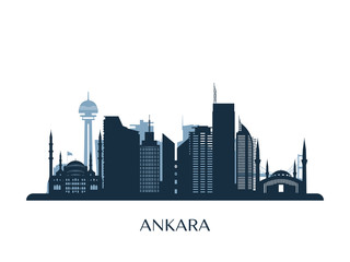 Ankara skyline, monochrome silhouette. Vector illustration.