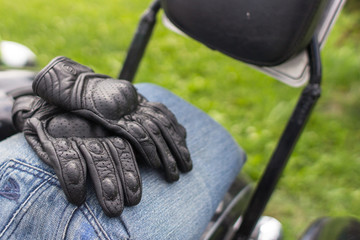 Fototapeta na wymiar Women's Leather Biker Gloves