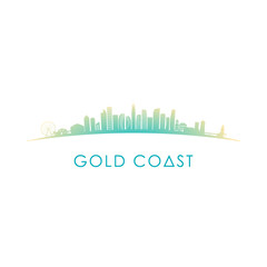 Obraz premium Gold Coast skyline silhouette. Vector design colorful illustration.