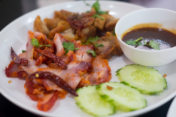 Crispy pork and grilled red pork, Thai food