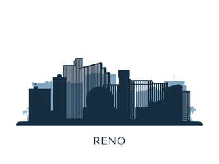 Reno skyline, monochrome silhouette. Vector illustration. - obrazy, fototapety, plakaty