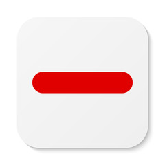 Flat white square sticker minus sign icon, button. Negative symbol isolated on white background.