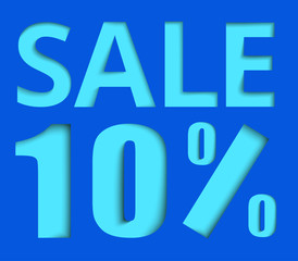 Сarved from paper 10% sale sign on blue background.