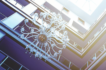 Details of the interior of a modern hotel and its roof from the inside