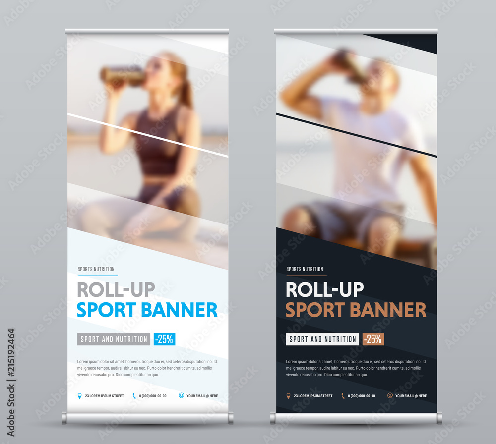 Aufkleber Design of vertical vector roll-up banner with diagonal elements for a photo