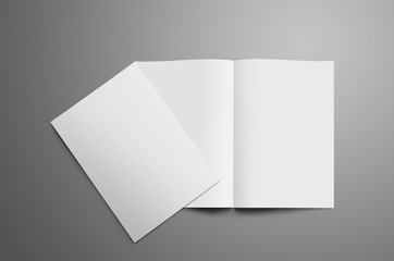 Stylish mockup with two blank   A4, (A5) bi-fold brochure with shadows isolated on gray background