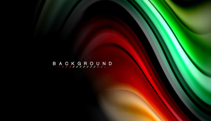 Fluid colors abstract background, twisted liquid design on black, colorful marble or plastic wave texture backdrop, multicolored template for business or technology presentation or web brochure cover