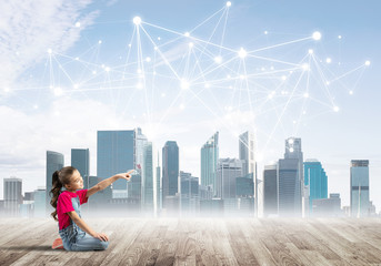 Concept of social wireless connection and internet use for communication by children