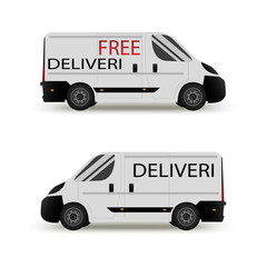 Car. Isolated on white background. Vector illustration of delivery. Flat style. Side view. Profile.