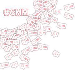 Social media icons. Smm concept. Falling counter comment friend notification. Radiant left top corne