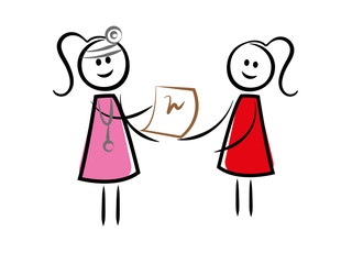 Ärztin überreicht Dokument