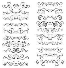 Set of curls and scrolls for wall decoration and tattoos. Vector illustration.