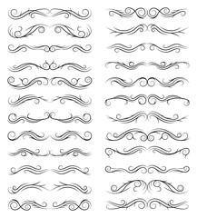 Obraz premium Calligraphic black and elegant swirl dividers collection. Set of curls and scrolls for wall decoration, page decoration, greeting cards and tattoos. Vector calligraphic design elements illustration.