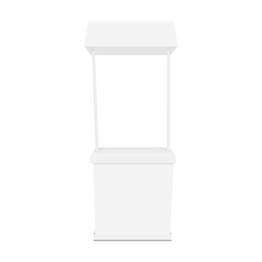 Promo stand mockup with roof - front view. Advertising stand for bar or promo kiosk. Vector illustration