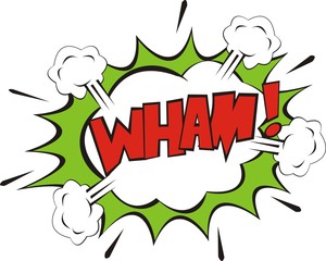 Wham bubble explosionon white background.