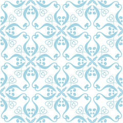 Blue floral ornament on white background. Seamless pattern