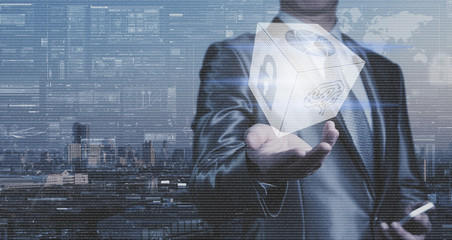 Businessman work with block of binary numeral system of AI, Network Security and globalization...