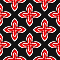 Seamless floral pattern. Red and black 3d designs