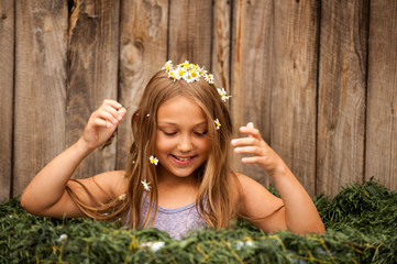 Young witch flew on broom in secluded place to plunge into cauldron with decoction of rejuvenating...