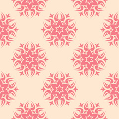 Red flowers on beige background. Seamless pattern