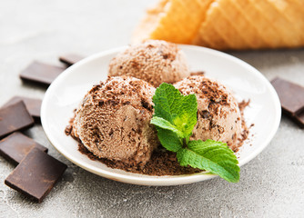 Chocolate ice cream on a stone background