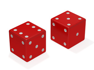Two red dice 3d rendering