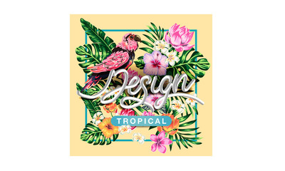tropical flowers and palms summer banner graphic background 