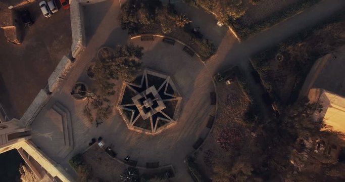 Aerial Drone shot over Maltese Cross Fountain