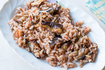Turkish Rice with Eggplant or Aubergine / Pilav / Pilaf